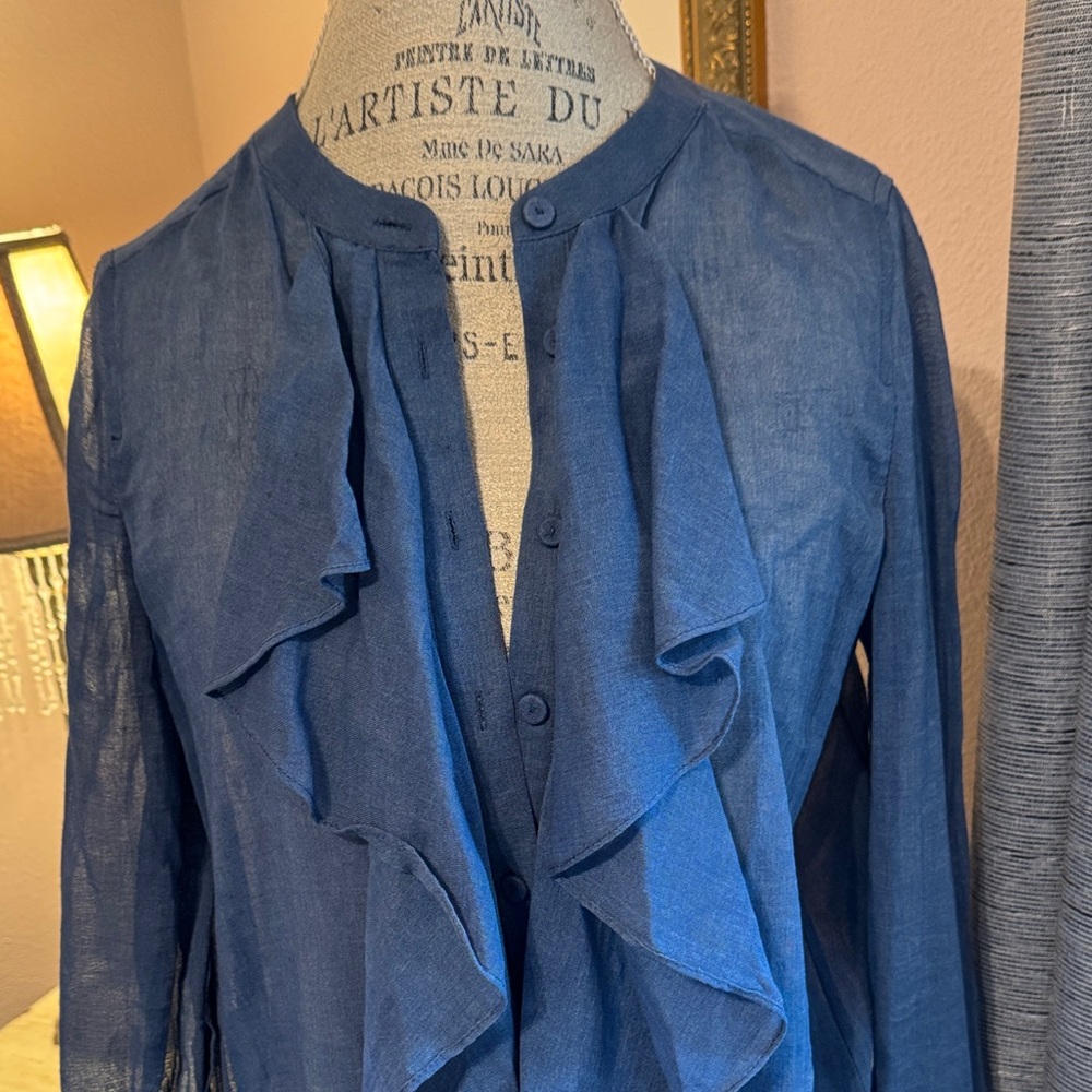BCBG Blue Ruffled Blouse - Picture 2 of 5